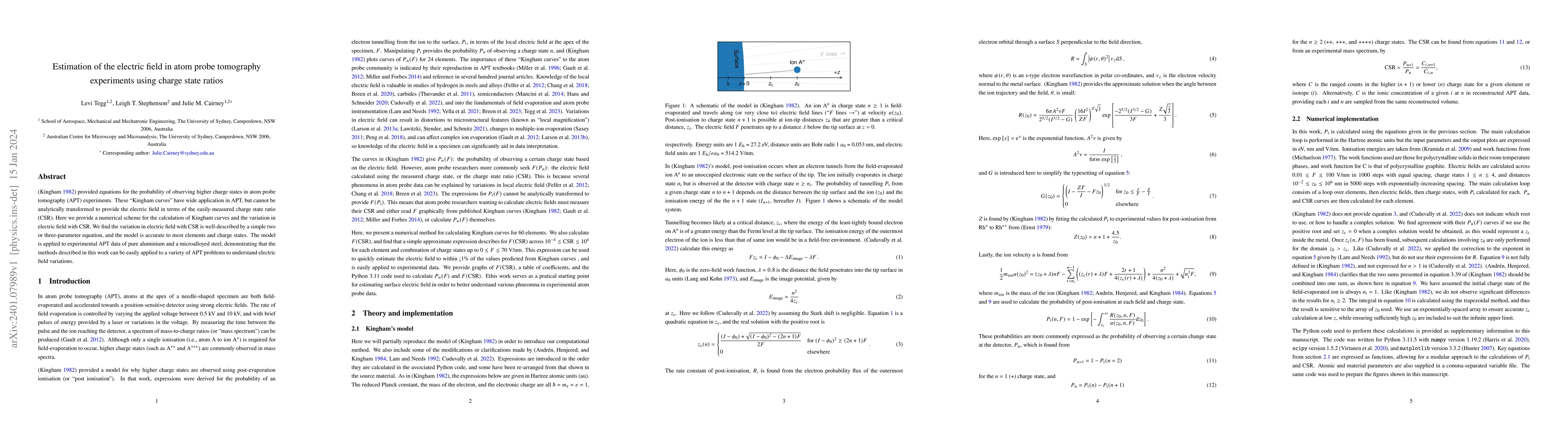 Thumbnail for Estimation of the electric field in atom probe tomography experiments
  using charge state ratios