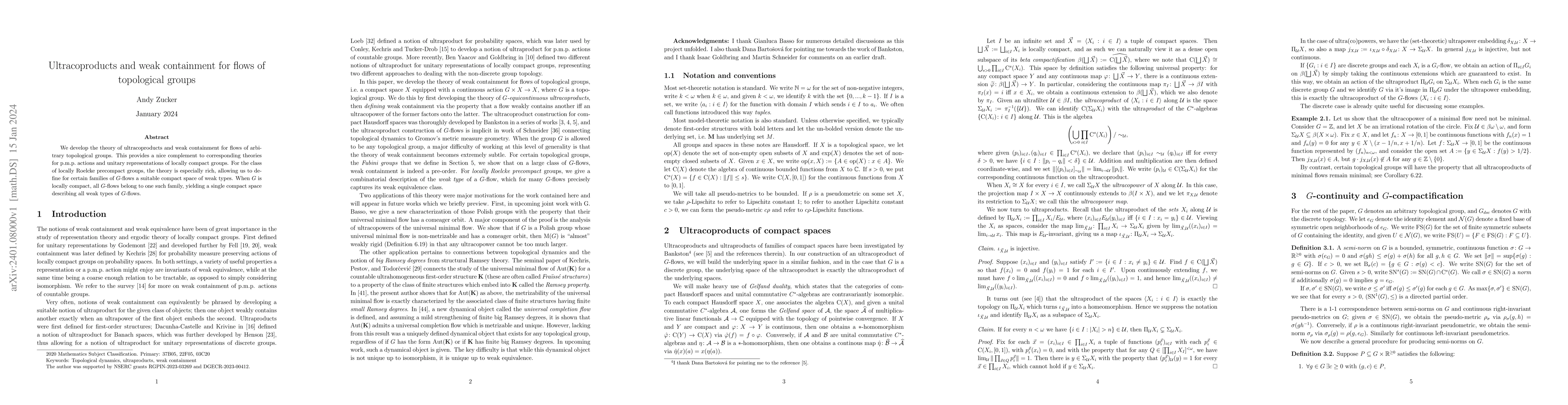 Thumbnail for Ultracoproducts and weak containment for flows of topological groups