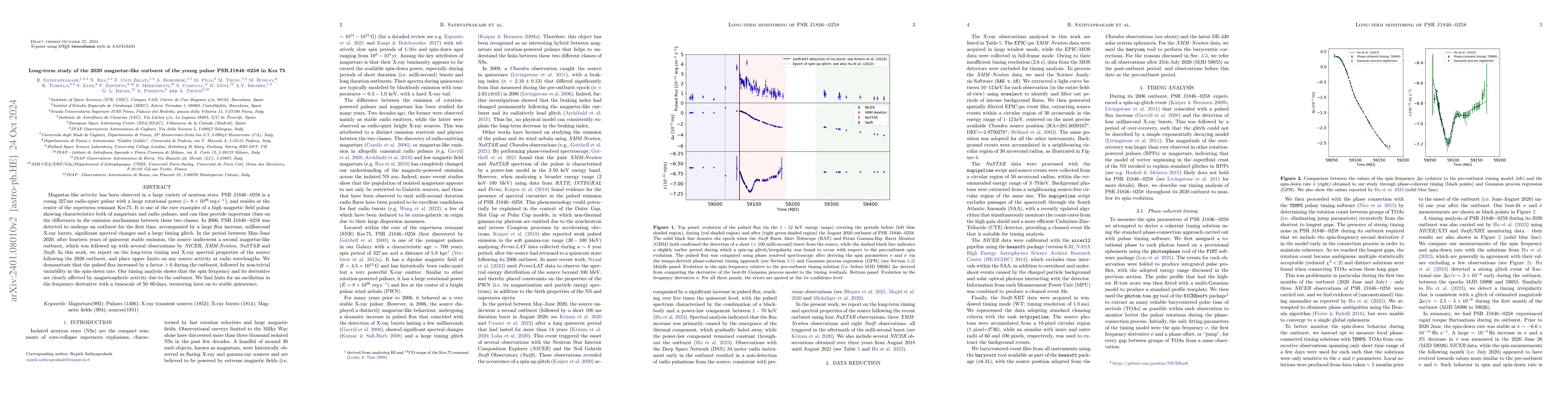 Thumbnail for Long-term study of the 2020 magnetar-like outburst of the young pulsar
  PSRJ1846-0258 in Kes 75