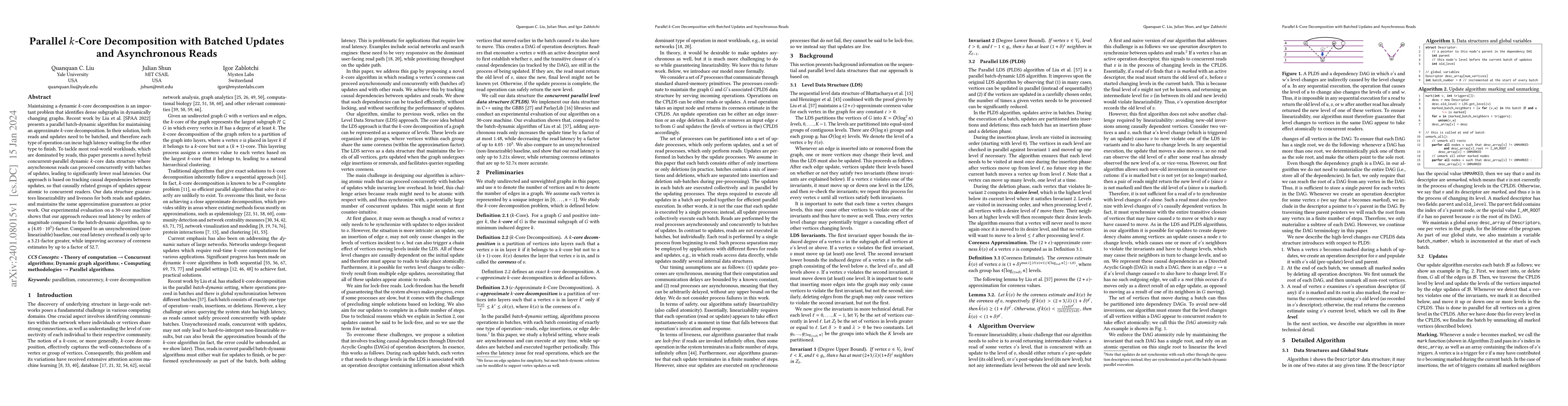 Thumbnail for Parallel $k$-Core Decomposition with Batched Updates and Asynchronous
  Reads