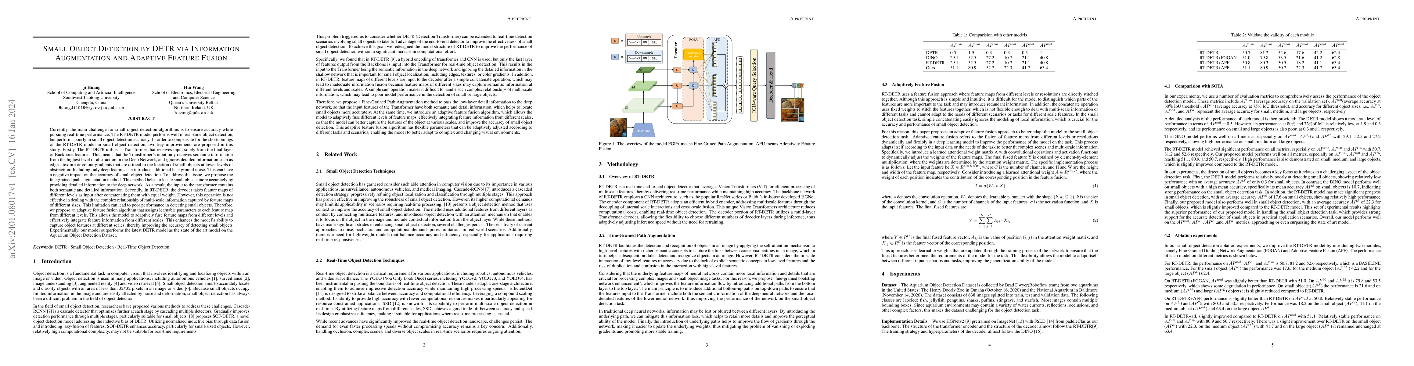 Thumbnail for Small Object Detection by DETR via Information Augmentation and Adaptive
  Feature Fusion