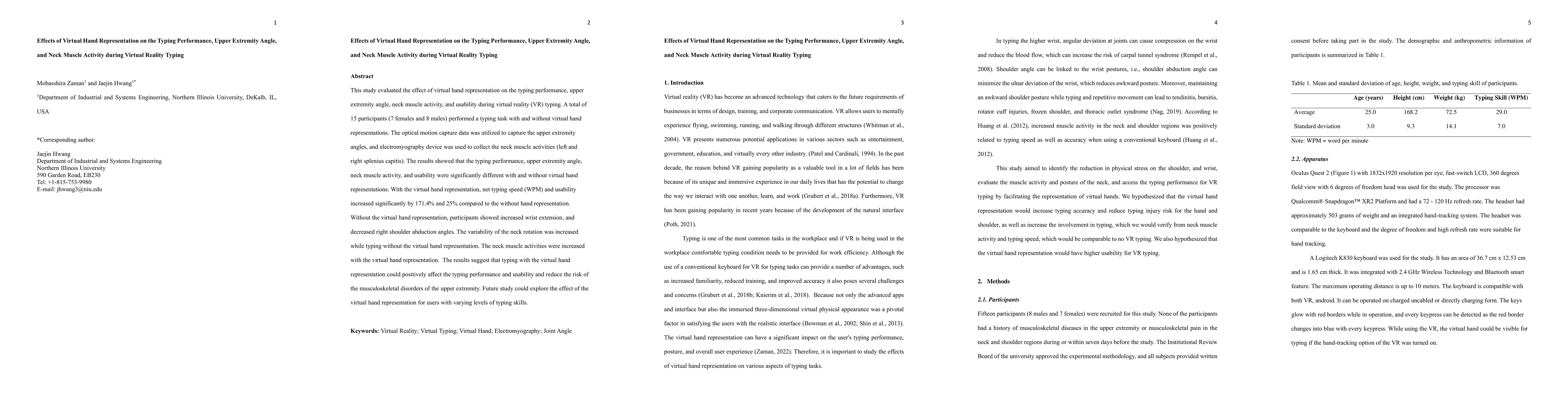 Thumbnail for Effects of Virtual Hand Representation on the Typing Performance, Upper
  Extremity Angle, and Neck Muscle Activity during Virtual Reality Typing