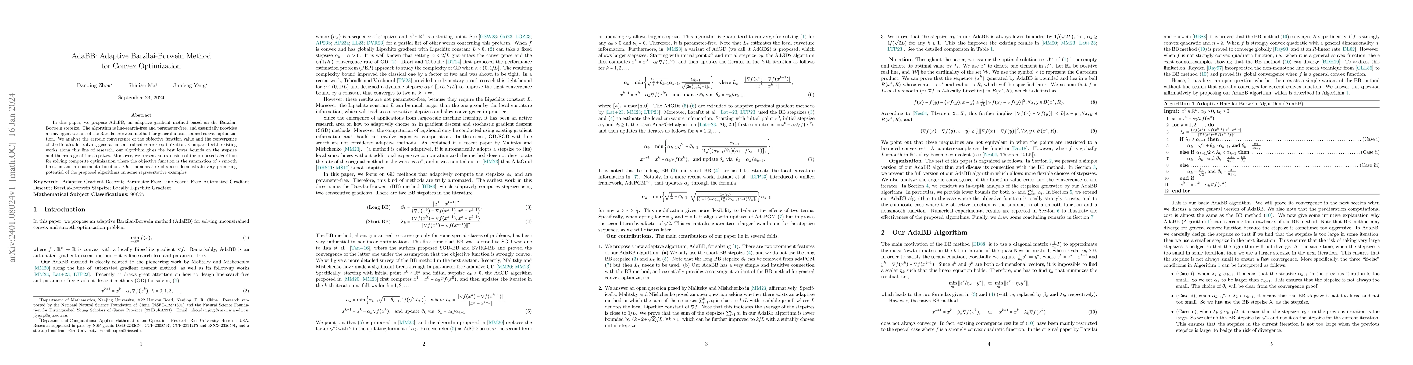 Thumbnail for AdaBB: Adaptive Barzilai-Borwein Method for Convex Optimization