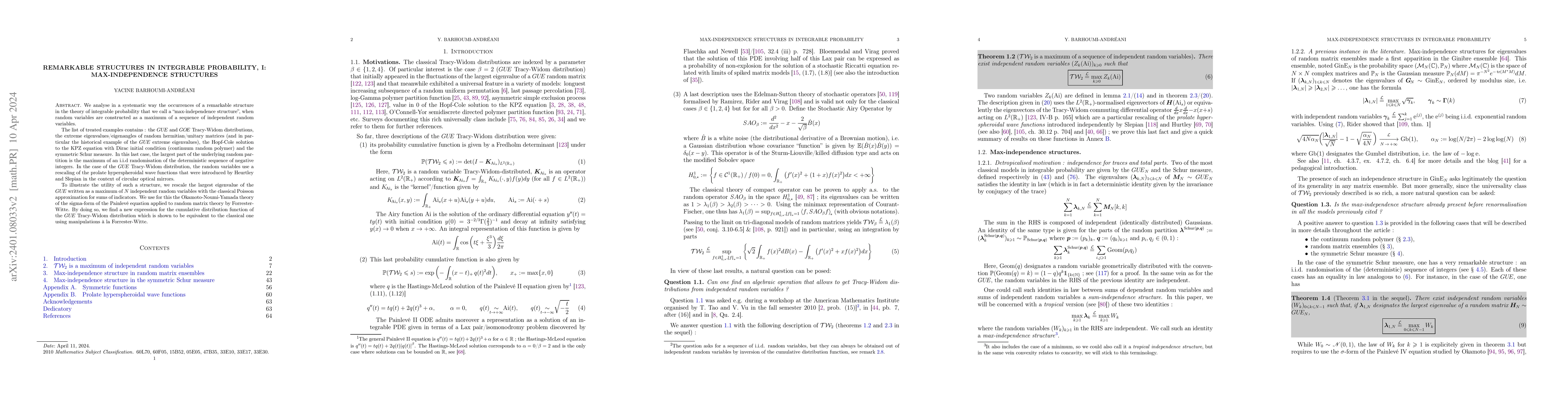 Thumbnail for Remarkable structures in integrable probability, I: max-independence
  structures