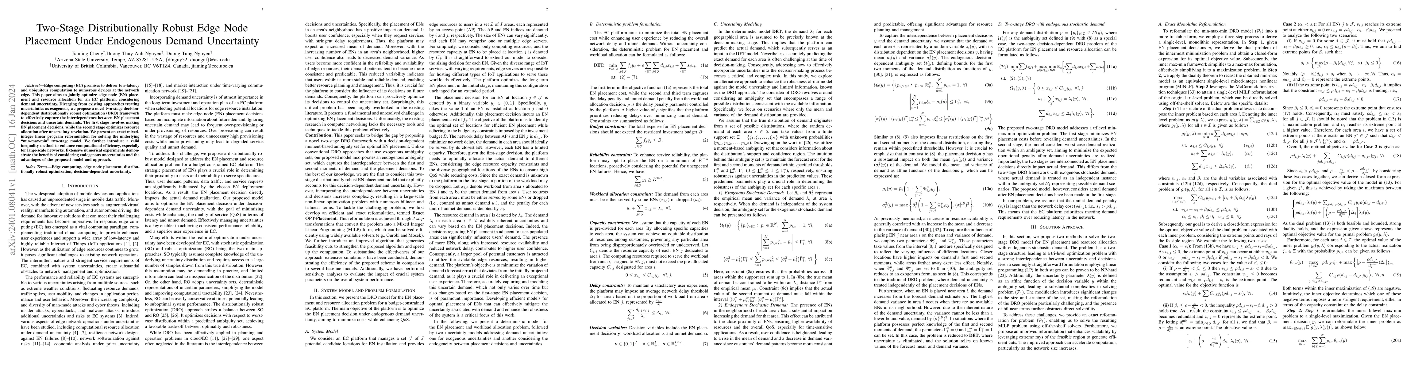 Thumbnail for Two-Stage Distributionally Robust Edge Node Placement Under Endogenous
  Demand Uncertainty