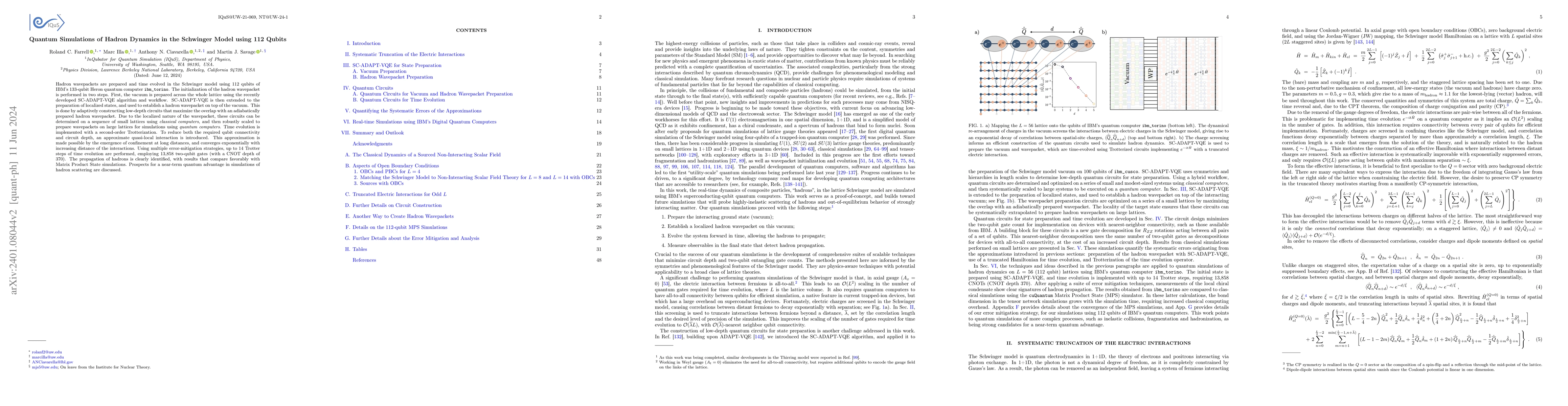 Thumbnail for Quantum Simulations of Hadron Dynamics in the Schwinger Model using 112
  Qubits