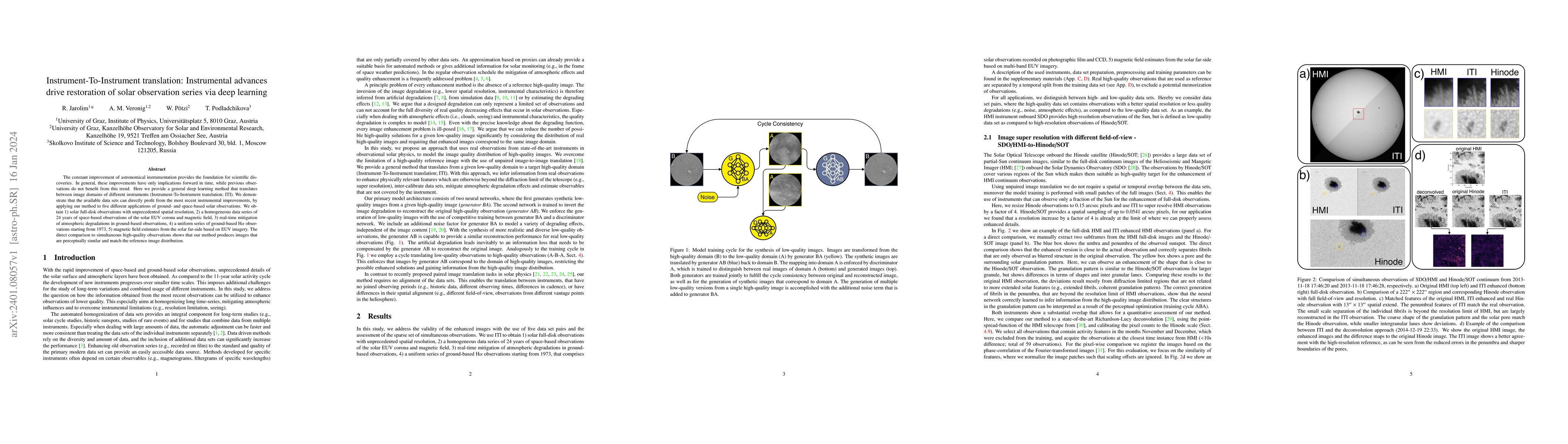 Thumbnail for Instrument-To-Instrument translation: Instrumental advances drive
  restoration of solar observation series via deep learning
