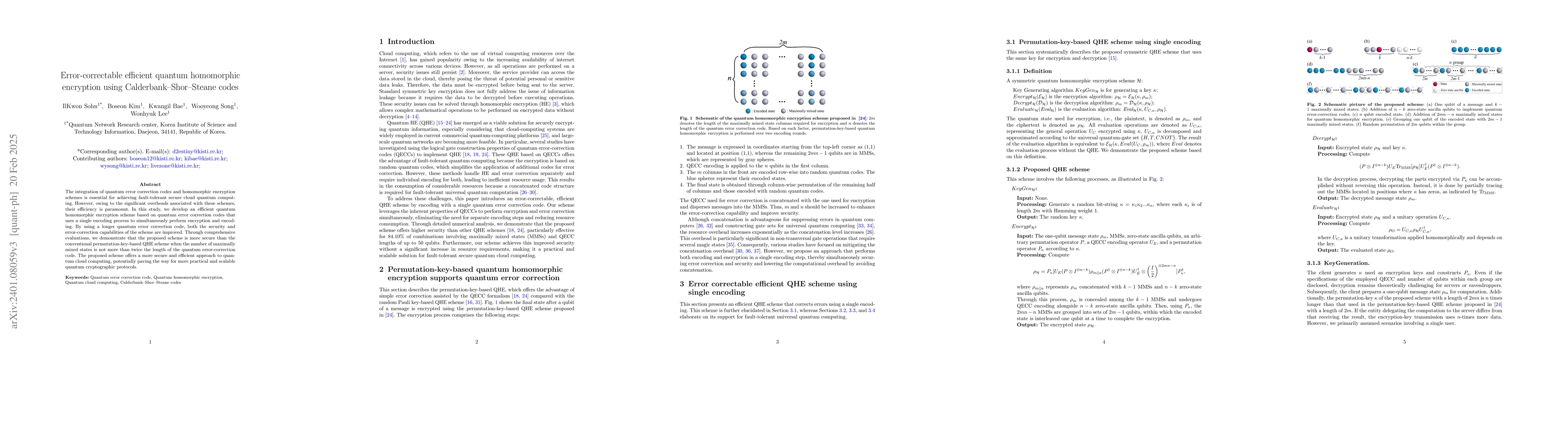 Thumbnail for Error correctable efficient quantum homomorphic encryption using
  Calderbank-Shor-Steane codes