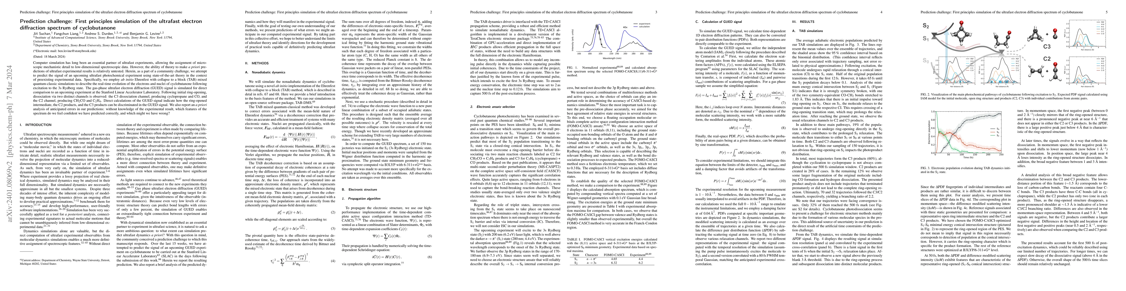 Thumbnail for Prediction challenge: First principles simulation of the ultrafast
  electron diffraction spectrum of cyclobutanone