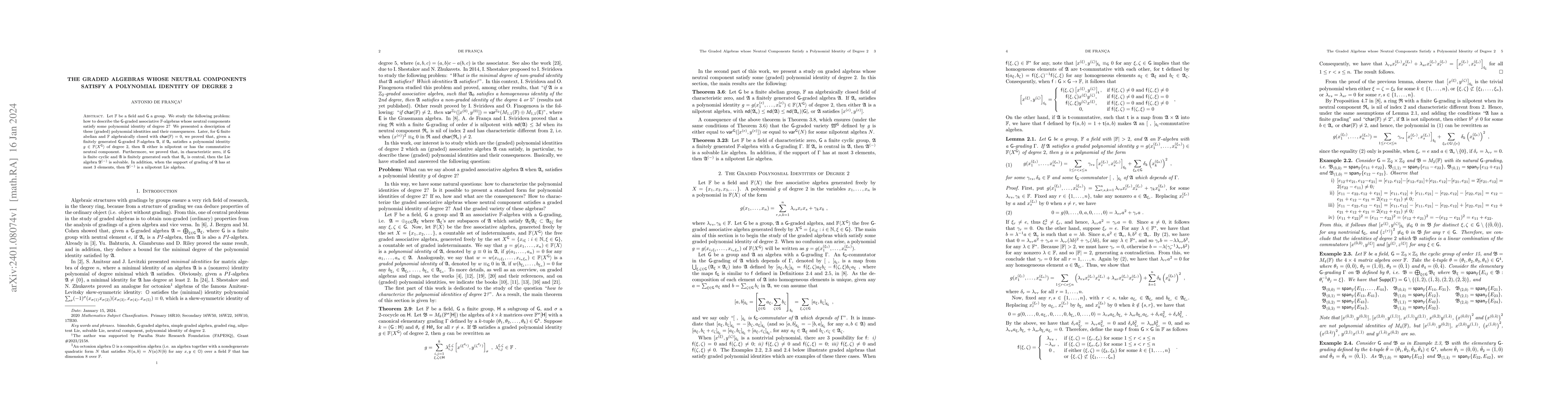 Thumbnail for The Graded Algebras whose Neutral Components Satisfy a Polynomial
  Identity of Degree 2