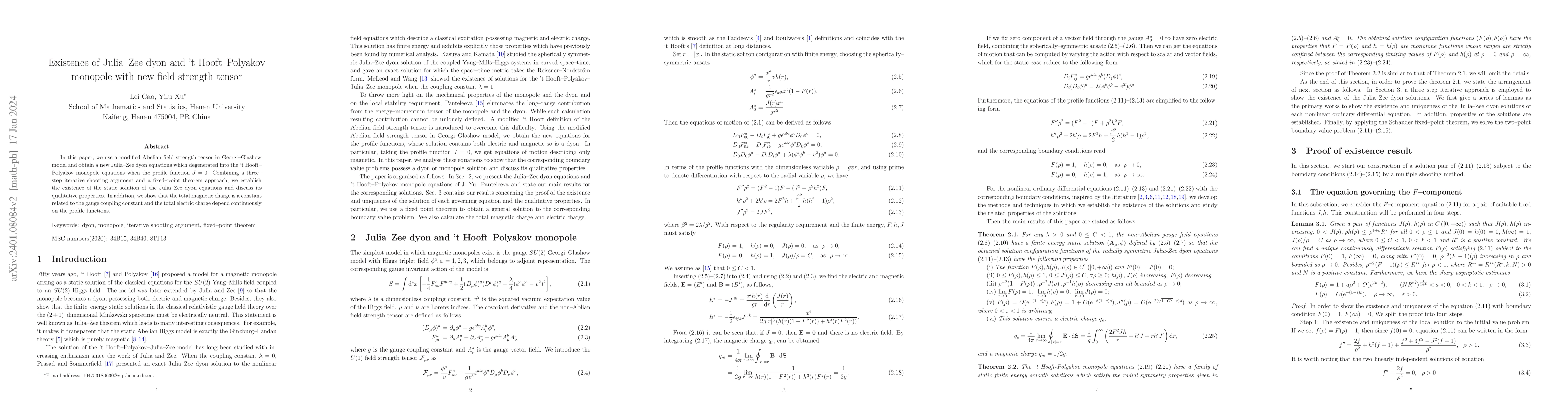 Thumbnail for Existence of Julia-Zee dyon and 't Hooft-Polyakov monopole with new
  field strength tensor
