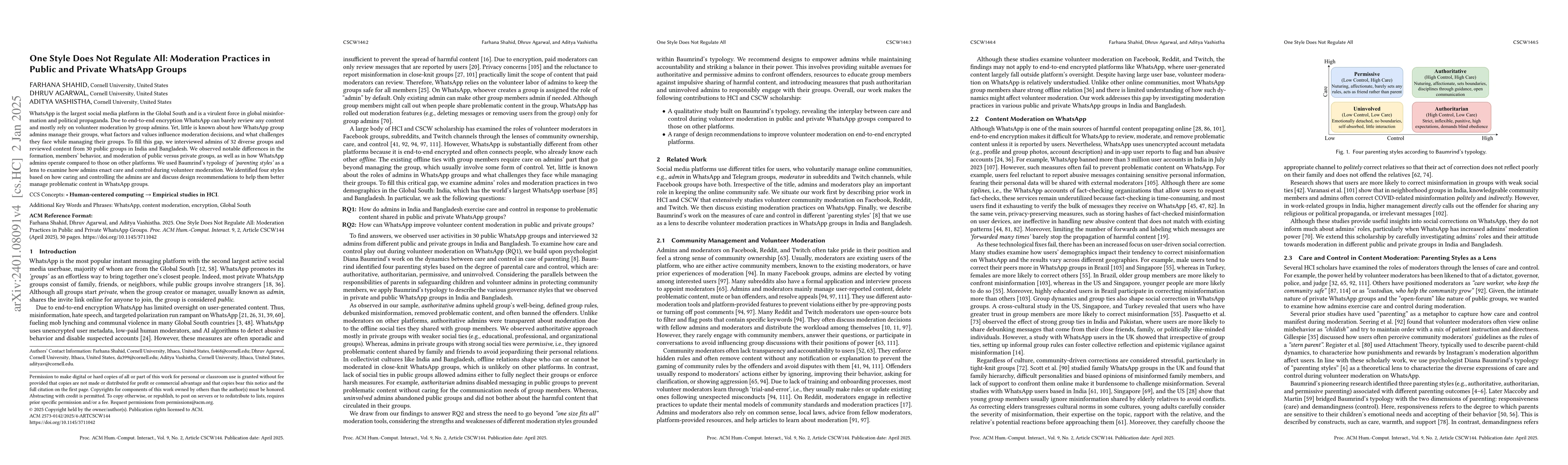 Thumbnail for 'One Style Does Not Regulate All': Moderation Practices in Public and
  Private WhatsApp Groups