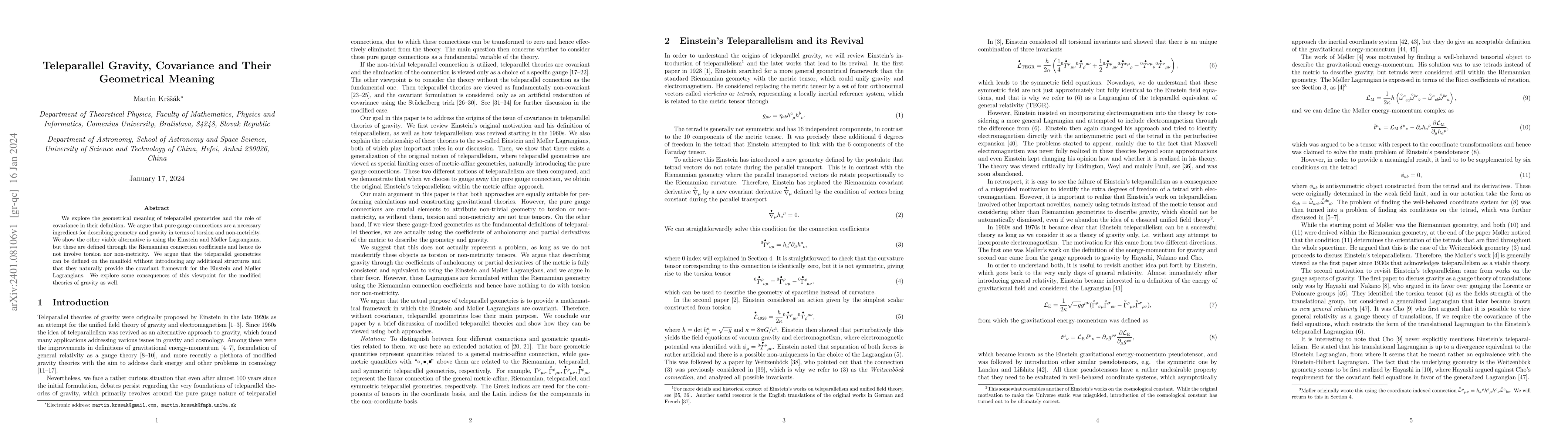 Thumbnail for Teleparallel Gravity, Covariance and Their Geometrical Meaning