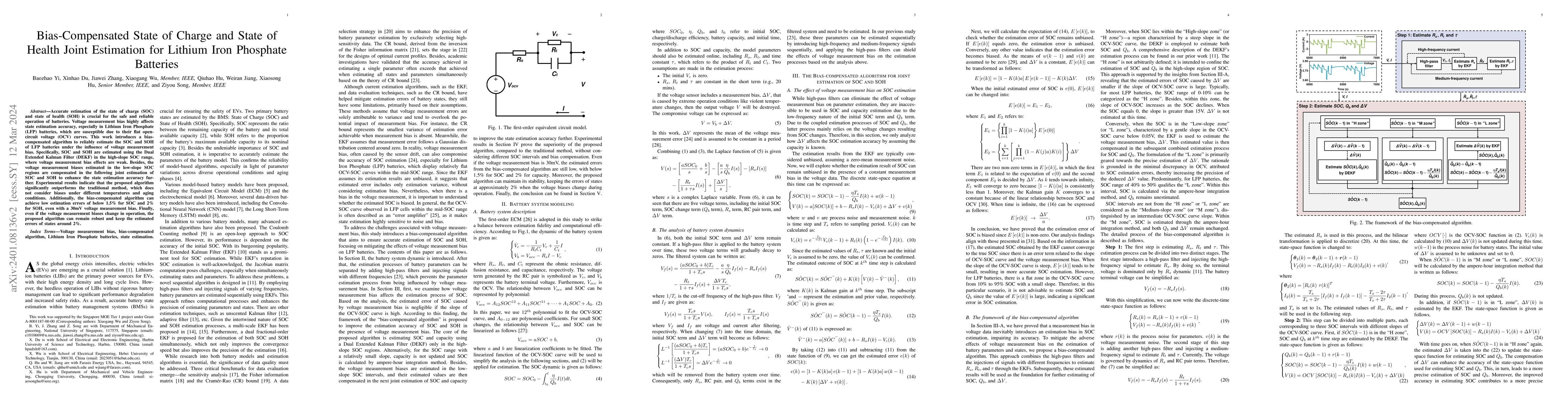 Thumbnail for Bias-Compensated State of Charge and State of Health Joint Estimation
  for Lithium Iron Phosphate Batteries