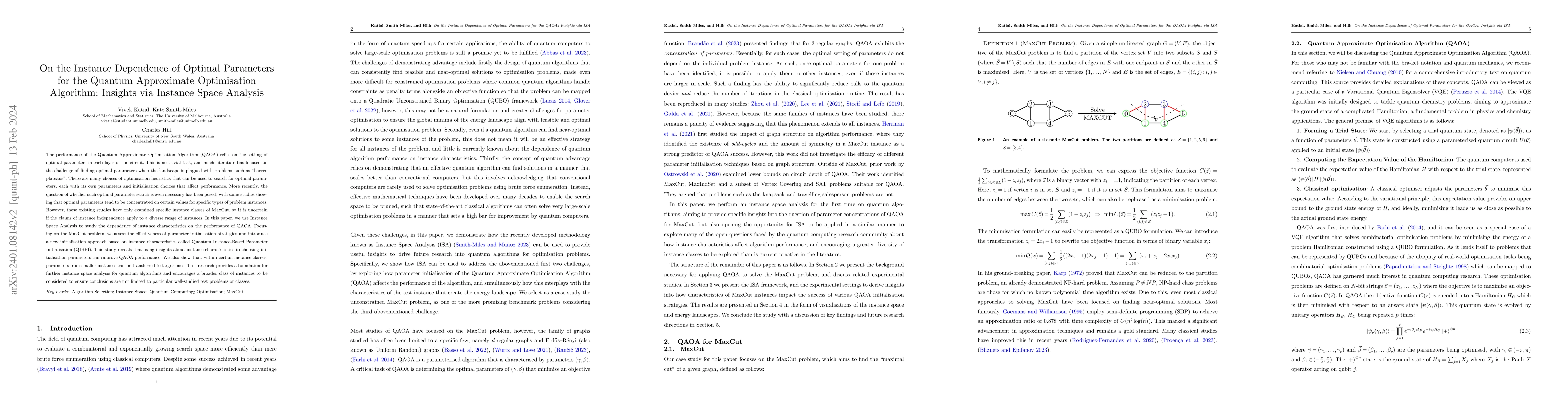 Thumbnail for On the Instance Dependence of Optimal Parameters for the Quantum
  Approximate Optimisation Algorithm: Insights via Instance Space Analysis