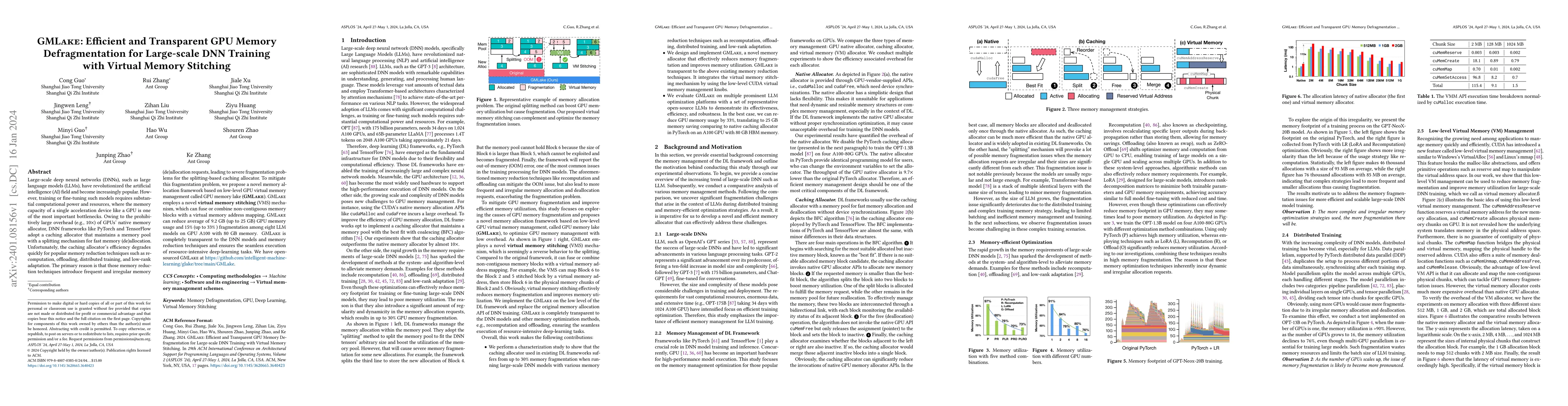 Thumbnail for GMLake: Efficient and Transparent GPU Memory Defragmentation for
  Large-scale DNN Training with Virtual Memory Stitching