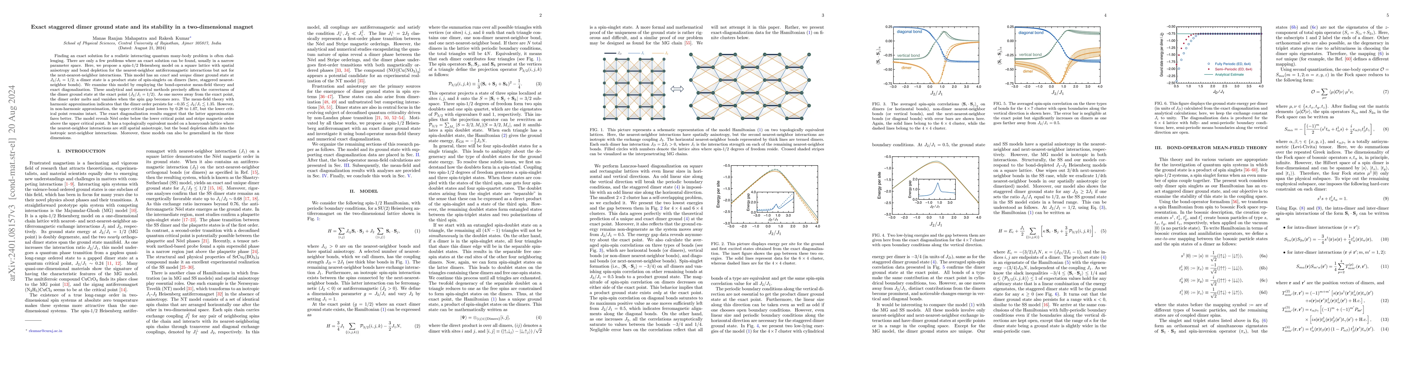 Thumbnail for Exact staggered dimer ground state and its stability in a
  two-dimensional magnet