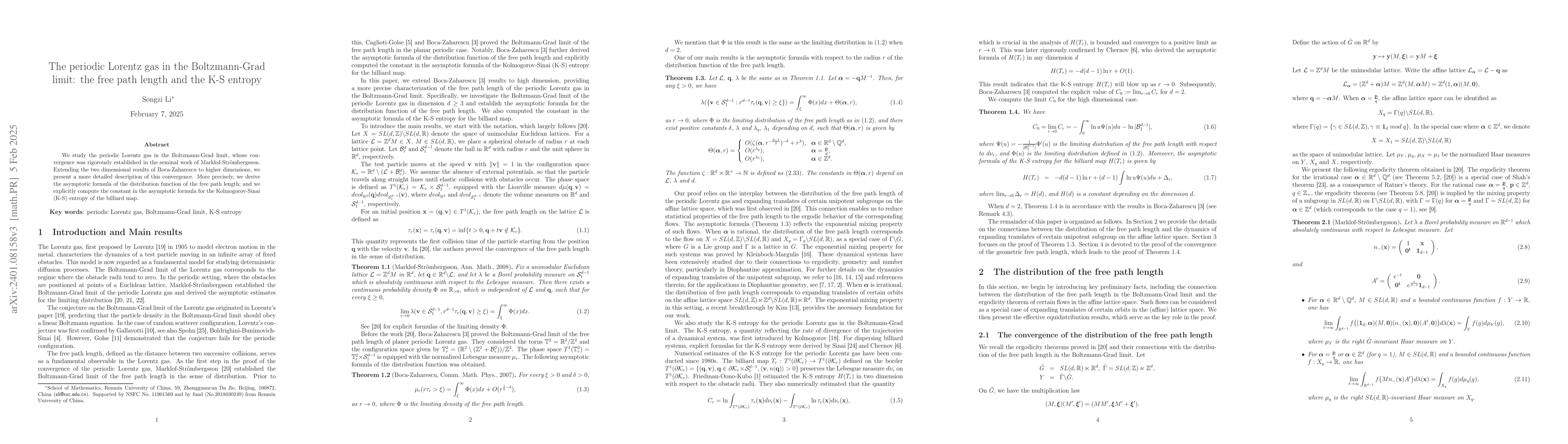 Thumbnail for The central limit theorem for the free path length of the periodic
  Lorentz gas in the Boltzmann-Grad limit