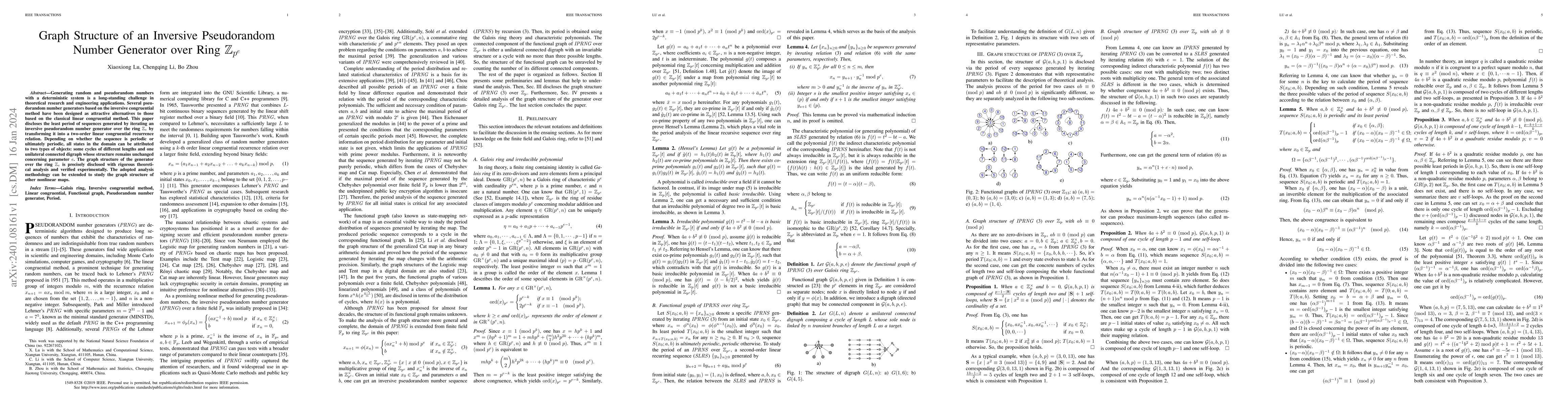 Thumbnail for Graph Structure of an Inversive Pseudorandom Number Generator over Ring
  $\mathbb{Z}_{p^{e}}$