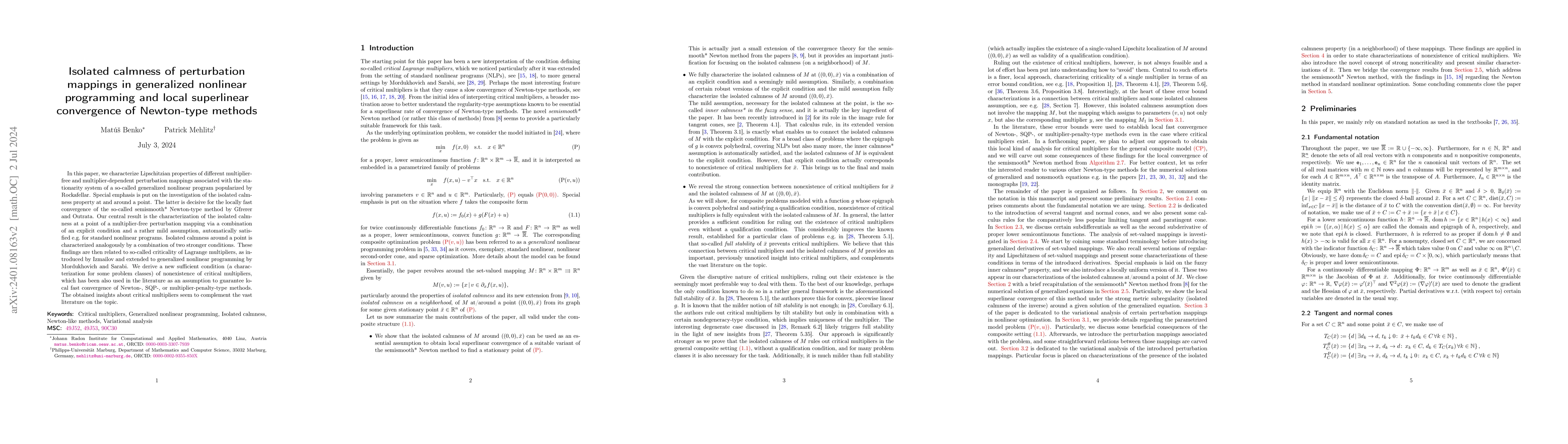 Thumbnail for Isolated calmness of perturbation mappings in generalized nonlinear
  programming and local superlinear convergence of Newton-type methods