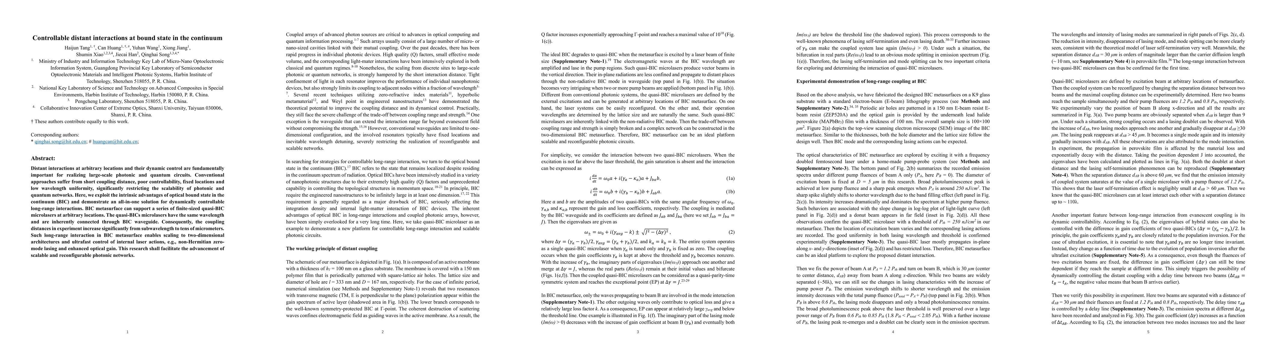 Thumbnail for Controllable distant interactions at bound state in the continuum