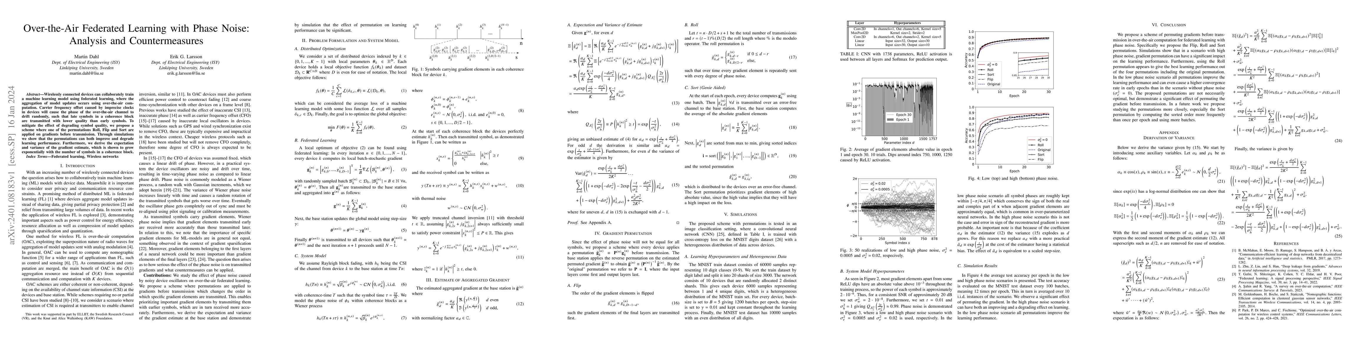 Thumbnail for Over-the-Air Federated Learning with Phase Noise: Analysis and
  Countermeasures