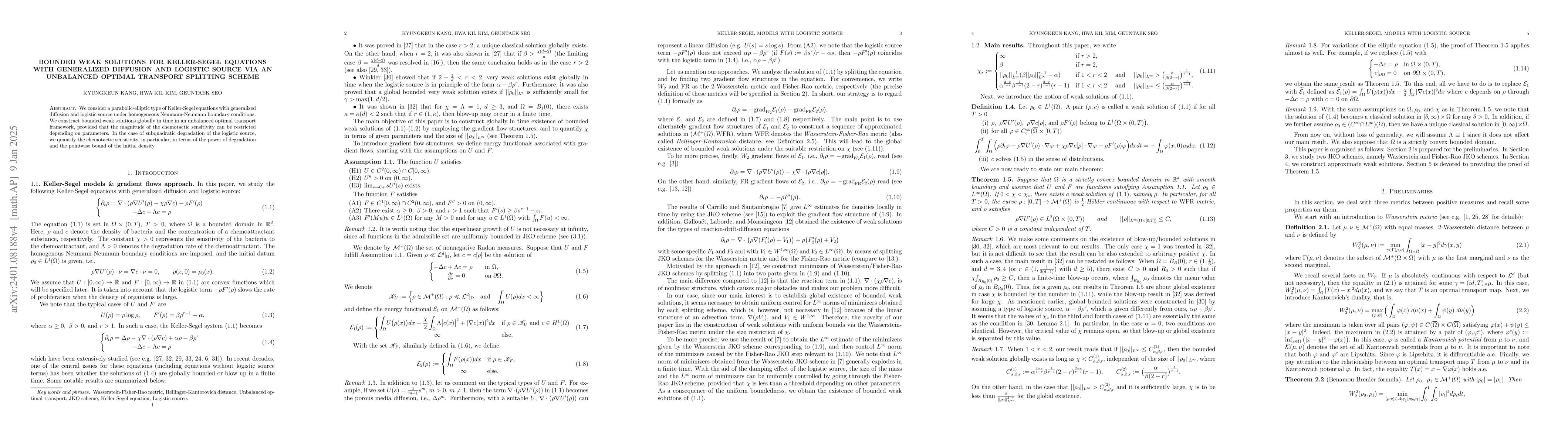 Thumbnail for Bounded weak solutions for Keller-Segel equations with generalized
  diffusion and logistic source via an unbalanced Optimal Transport splitting
  scheme
