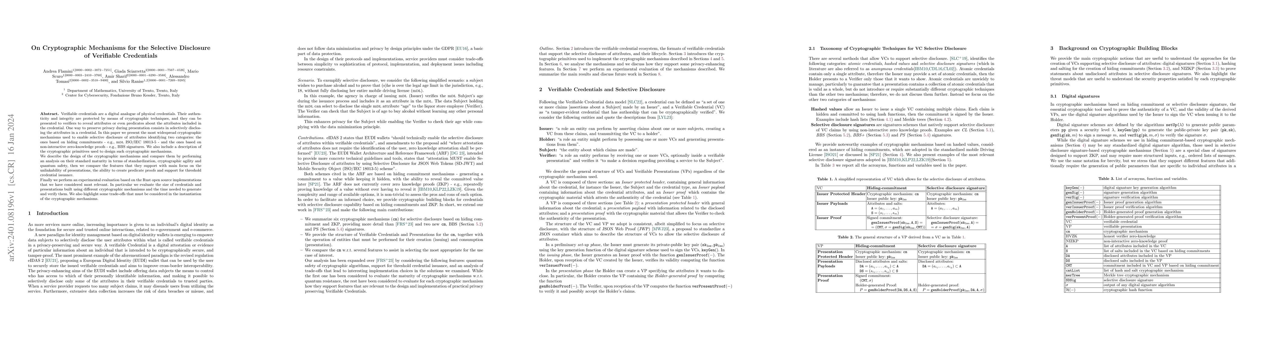 Thumbnail for On Cryptographic Mechanisms for the Selective Disclosure of Verifiable
  Credentials