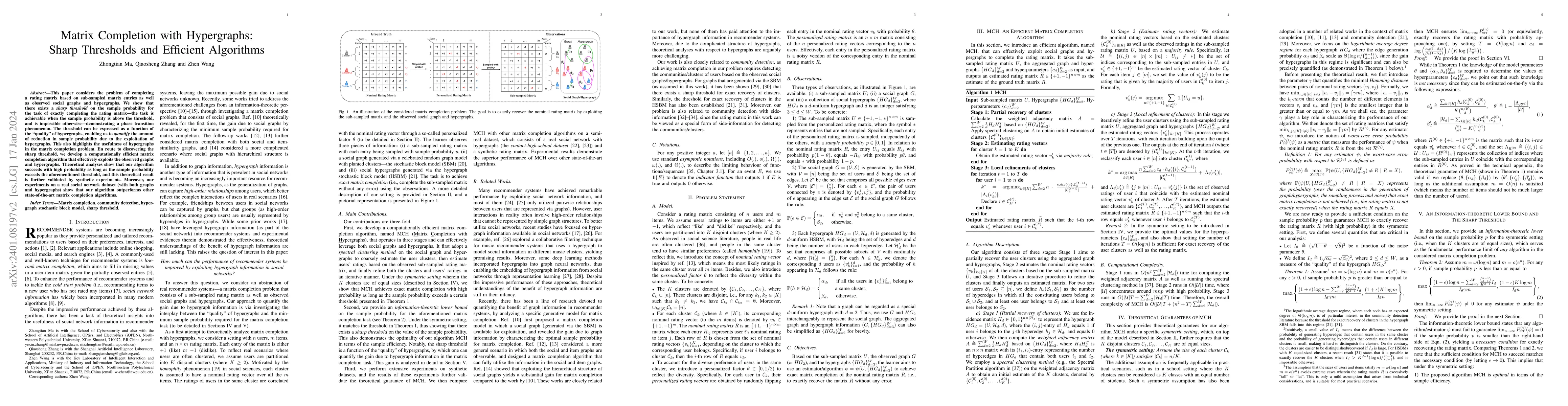 Thumbnail for Matrix Completion with Hypergraphs:Sharp Thresholds and Efficient
  Algorithms