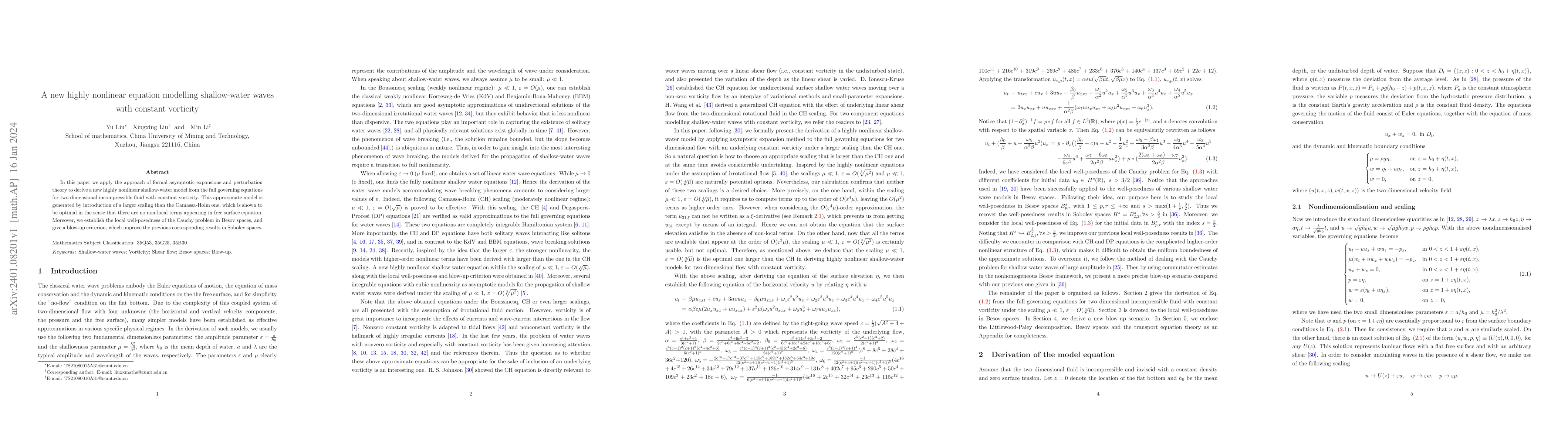 Thumbnail for A new highly nonlinear equation modelling shallow-water waves with
  constant vorticity