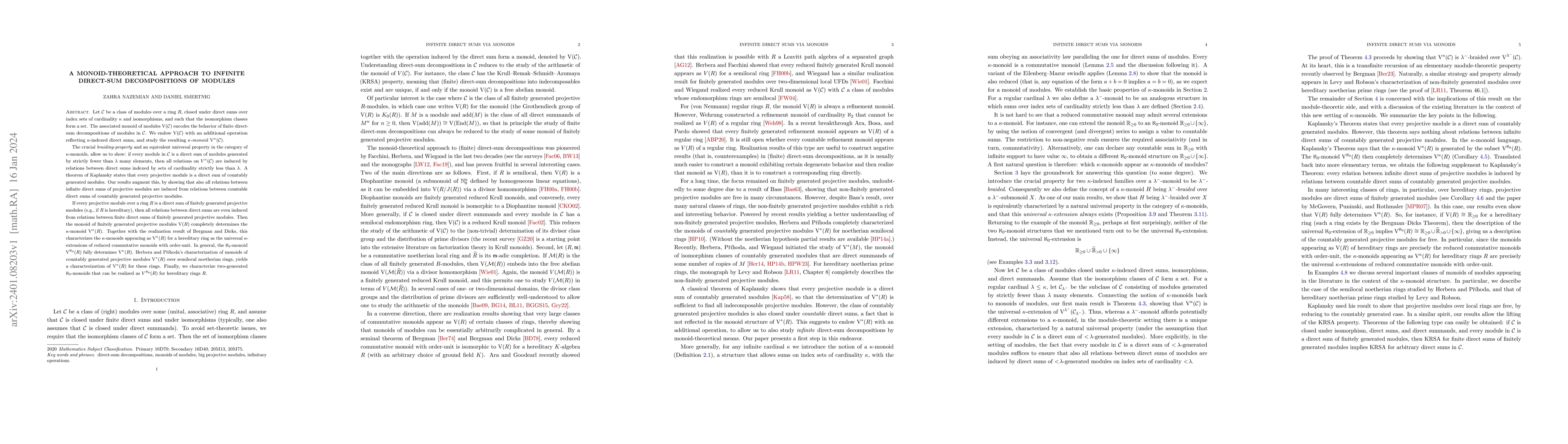 Thumbnail for A monoid-theoretical approach to infinite direct-sum decompositions of
  modules