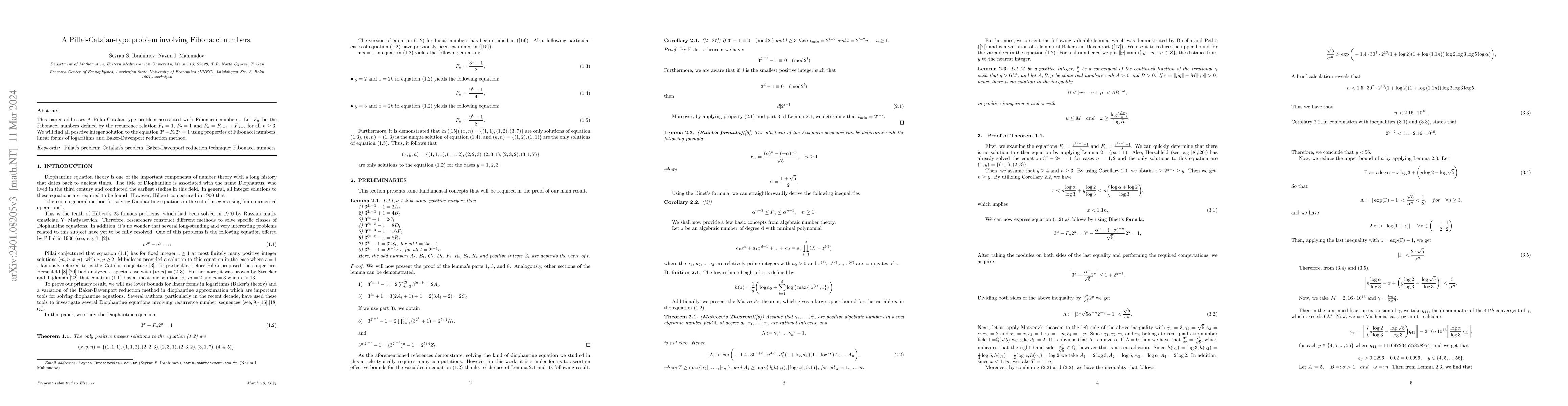 Thumbnail for A Pillai-Catalan-type problem involving Fibonacci numbers