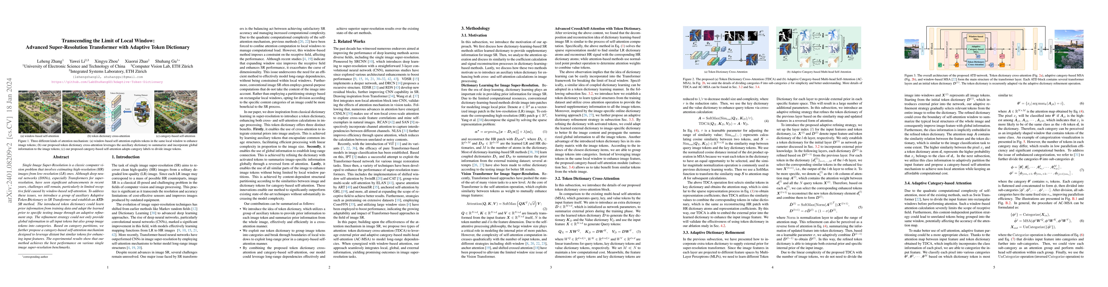 Thumbnail for Transcending the Limit of Local Window: Advanced Super-Resolution
  Transformer with Adaptive Token Dictionary