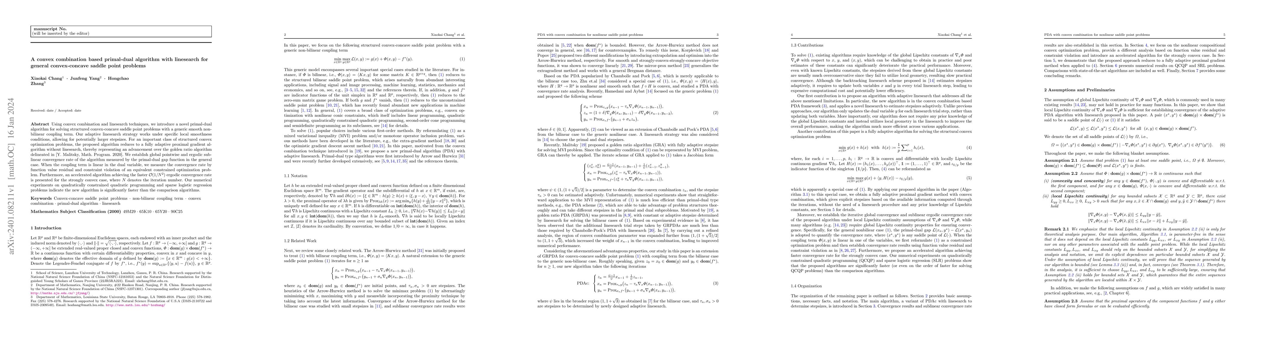 Thumbnail for A convex combination based primal-dual algorithm with linesearch for
  general convex-concave saddle point problems