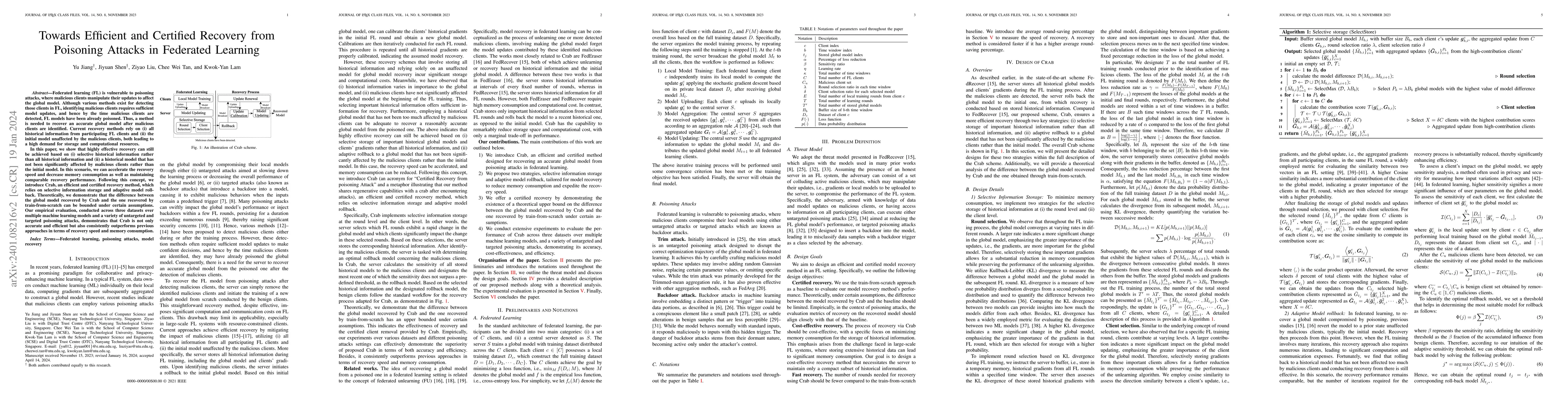 Thumbnail for Towards Efficient and Certified Recovery from Poisoning Attacks in
  Federated Learning