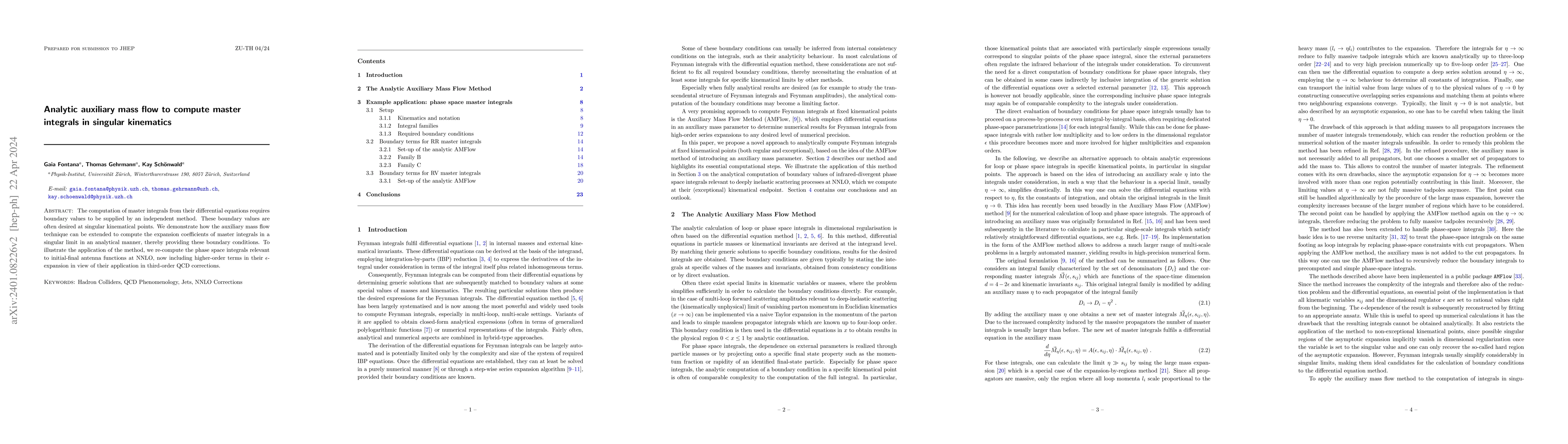 Thumbnail for Analytic auxiliary mass flow to compute master integrals in singular
  kinematics