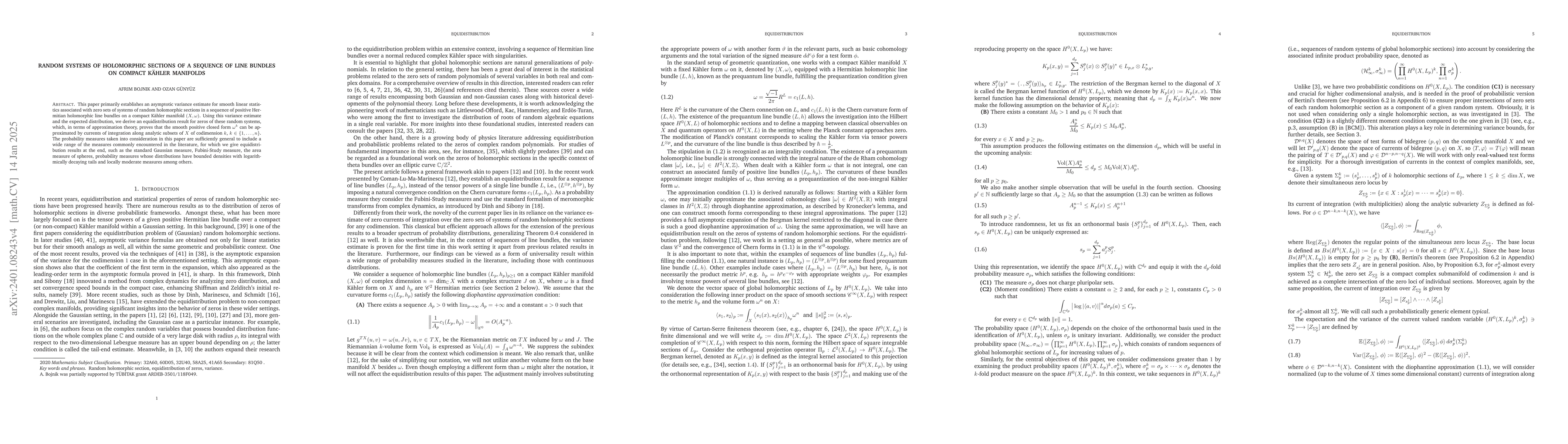 Thumbnail for Random Systems of Holomorphic Sections of a Sequence of Line bundles on
  Compact K\"{a}hler Manifolds