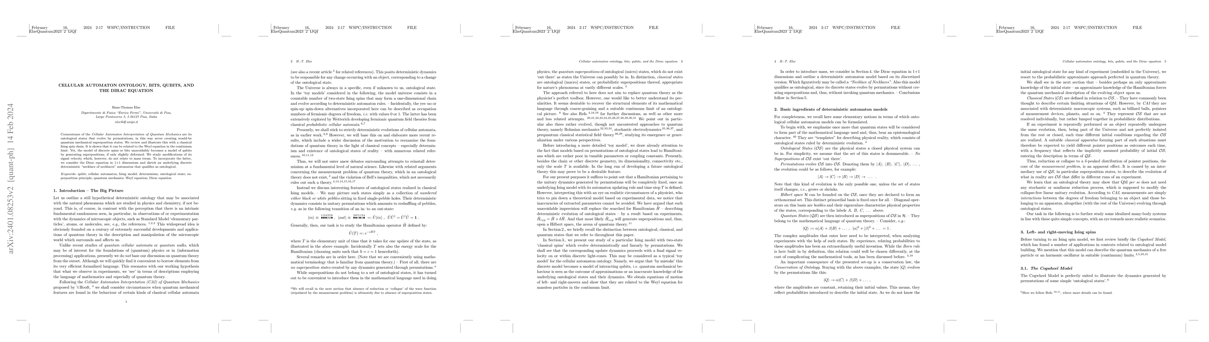 Thumbnail for Cellular automaton ontology, bits, qubits, and the Dirac equation