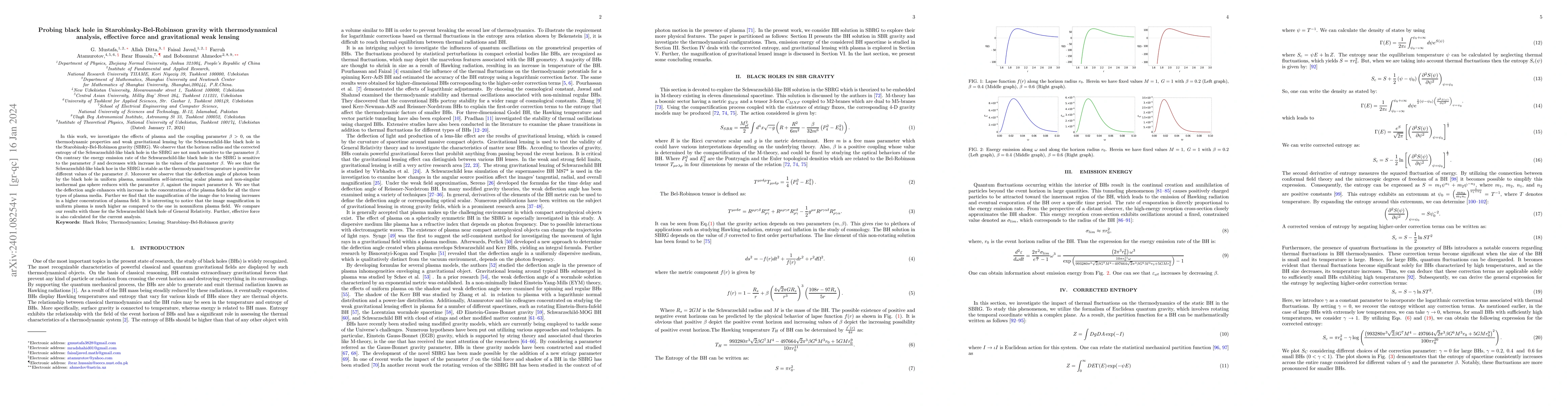 Thumbnail for Probing black hole in Starobinsky-Bel-Robinson gravity with
  thermodynamical analysis, effective force and gravitational weak lensing