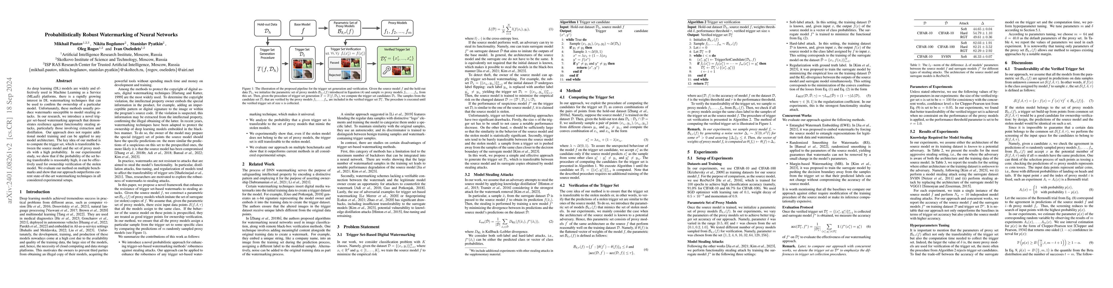 Thumbnail for Probabilistically Robust Watermarking of Neural Networks