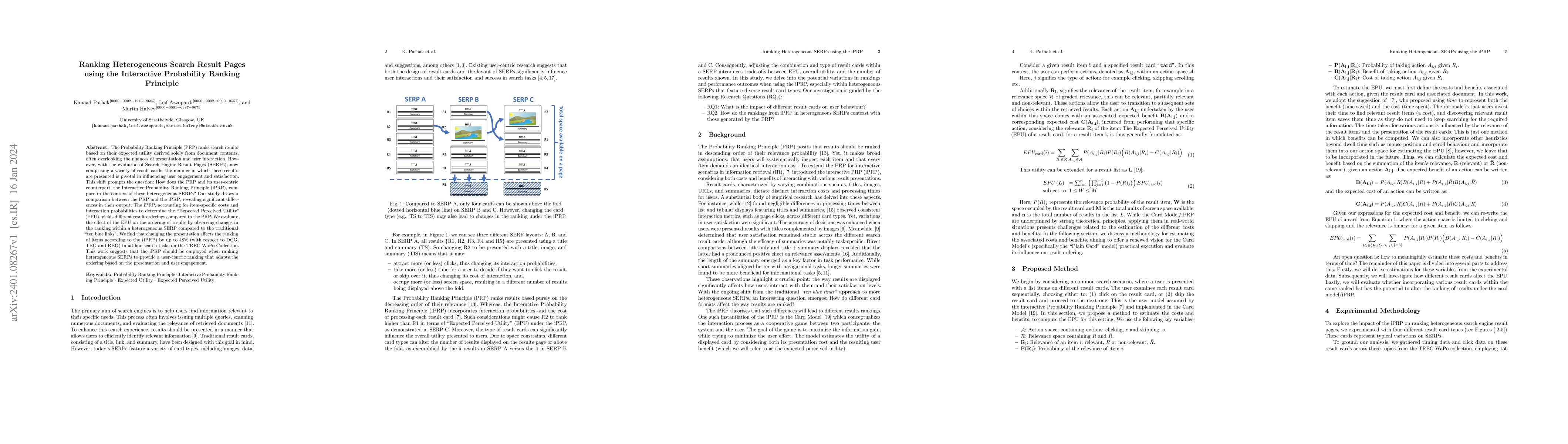 Thumbnail for Ranking Heterogeneous Search Result Pages using the Interactive
  Probability Ranking Principle