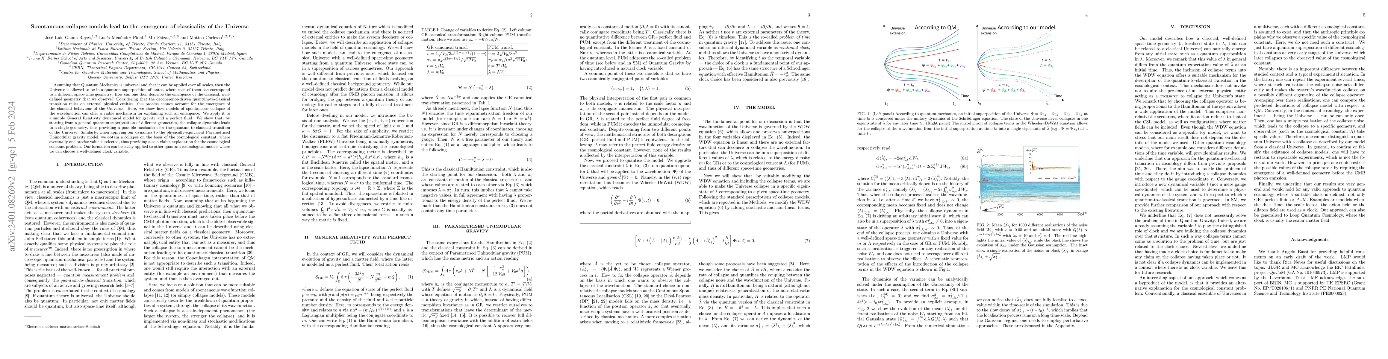 Thumbnail for Spontaneous collapse models lead to the emergence of classicality of the
  Universe