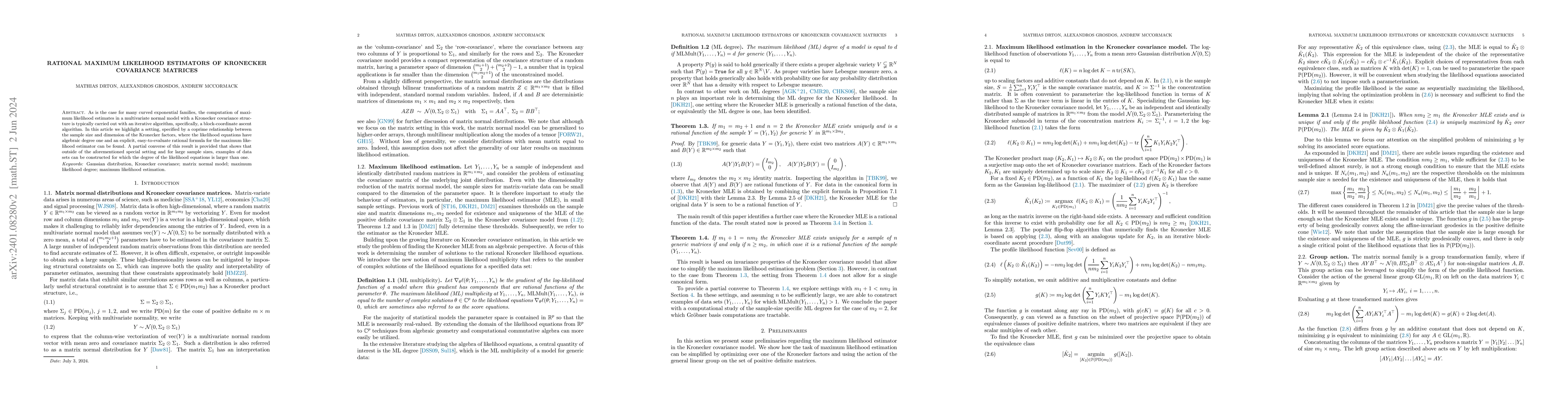 Thumbnail for Rational Maximum Likelihood Estimators of Kronecker Covariance Matrices