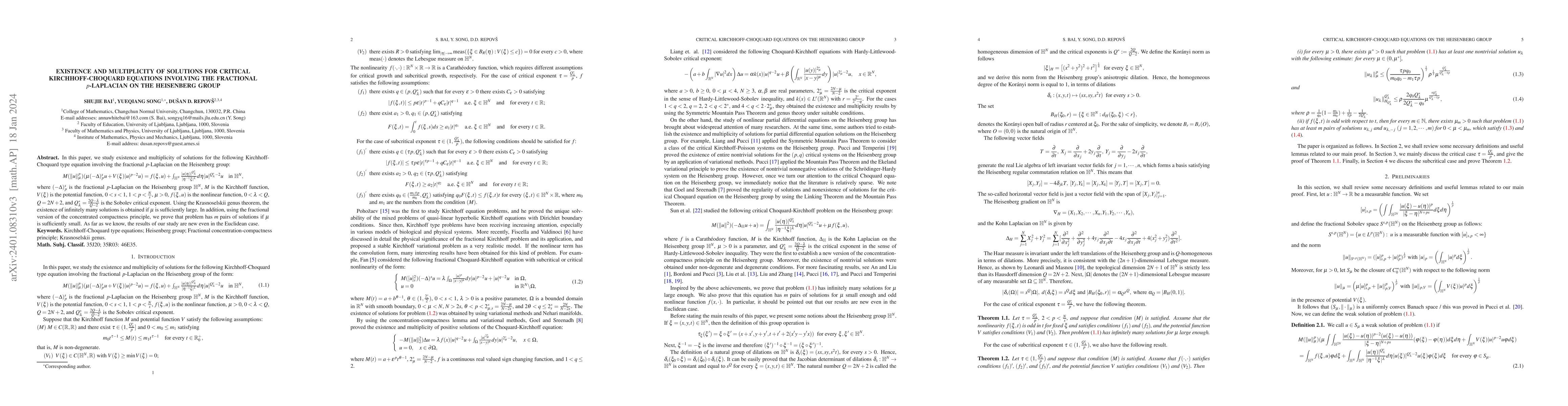 Thumbnail for Existence and multiplicity of solutions for critical Kirchhoff-Choquard
  equations involving the fractional $p$-Laplacian on the Heisenberg group