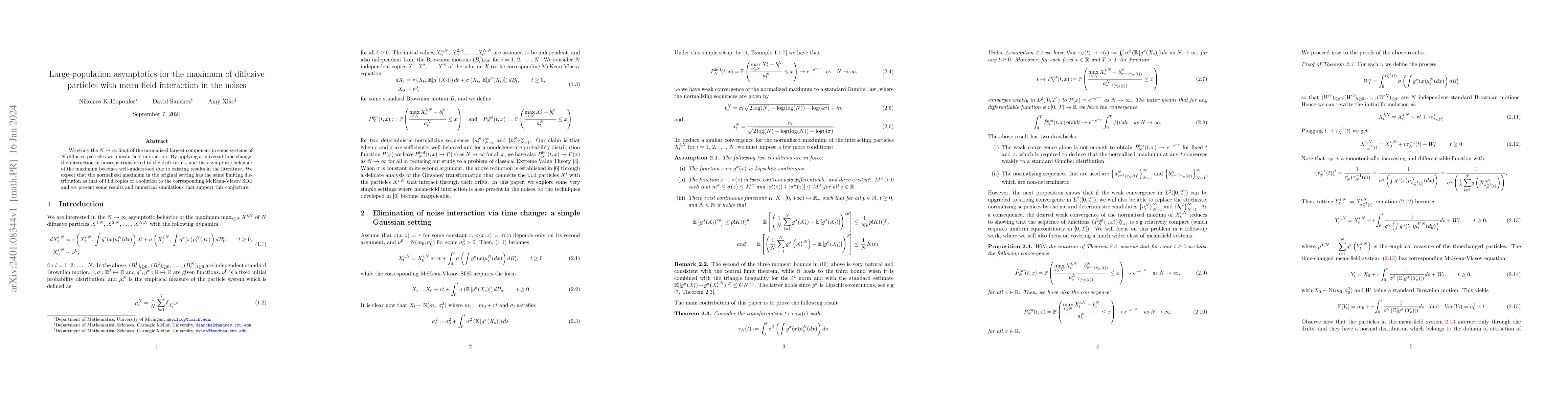 Thumbnail for Large-population asymptotics for the maximum of diffusive particles with
  mean-field interaction in the noises