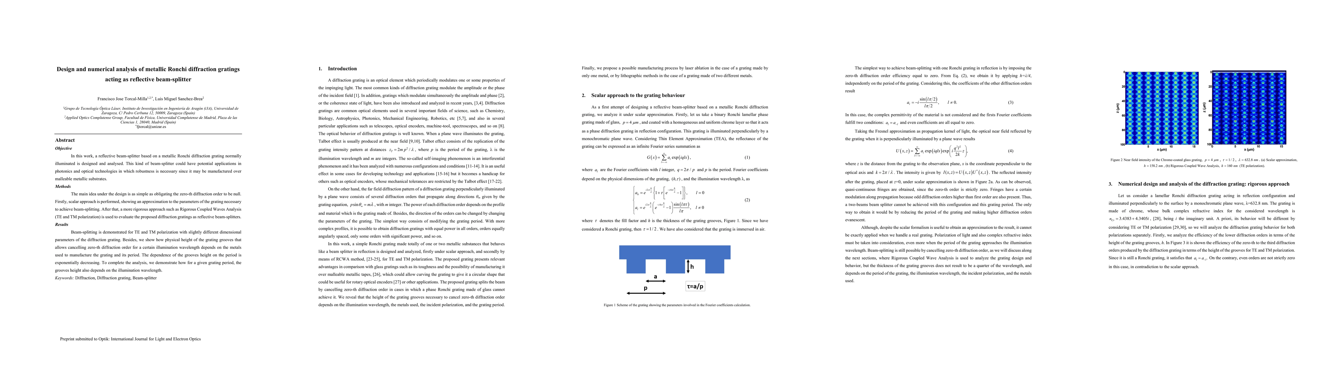 Thumbnail for Design and numerical analysis of metallic Ronchi diffraction gratings
  acting as reflective beam-splitter