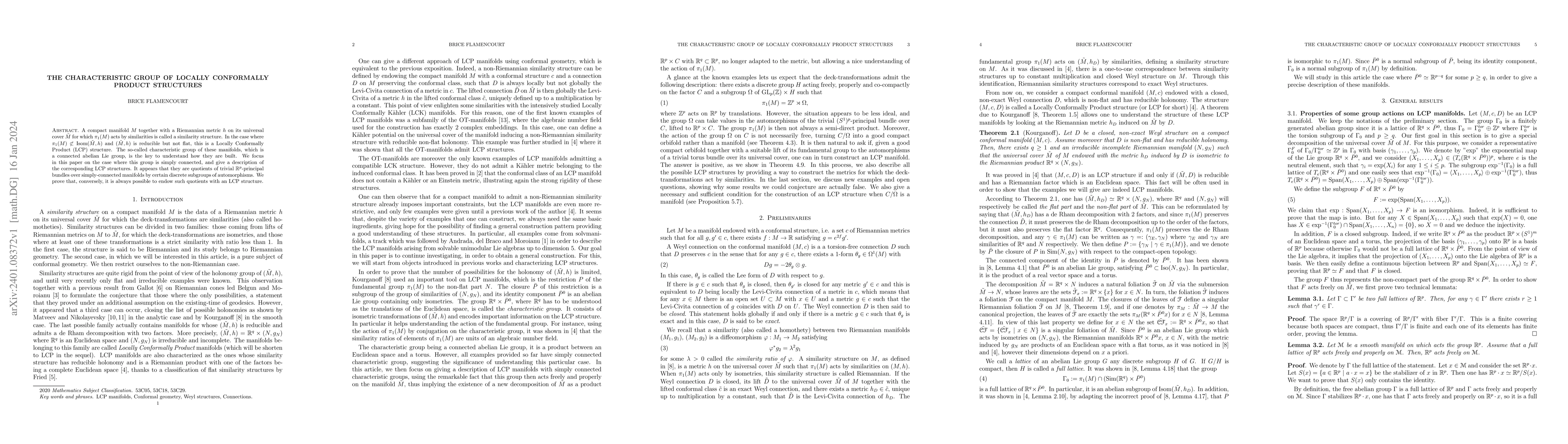 Thumbnail for The characteristic group of locally conformally product structures