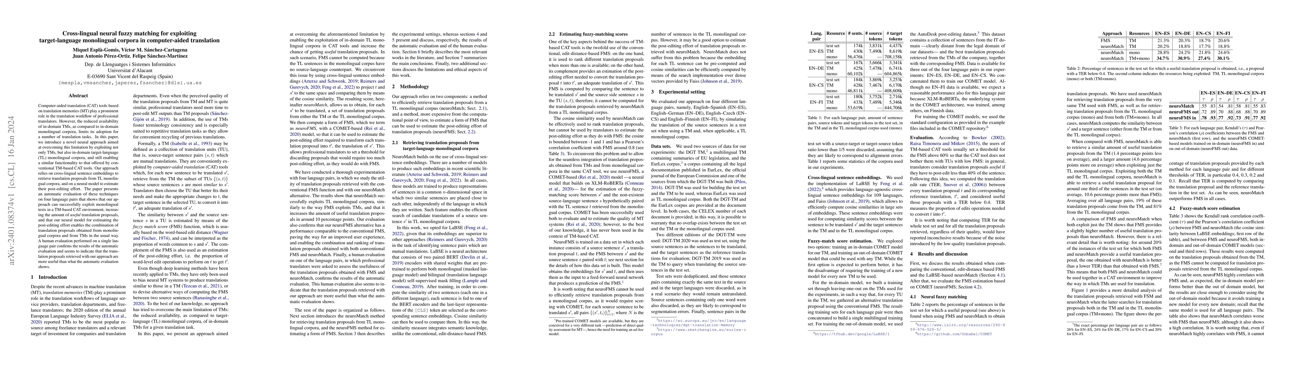 Thumbnail for Cross-lingual neural fuzzy matching for exploiting target-language
  monolingual corpora in computer-aided translation