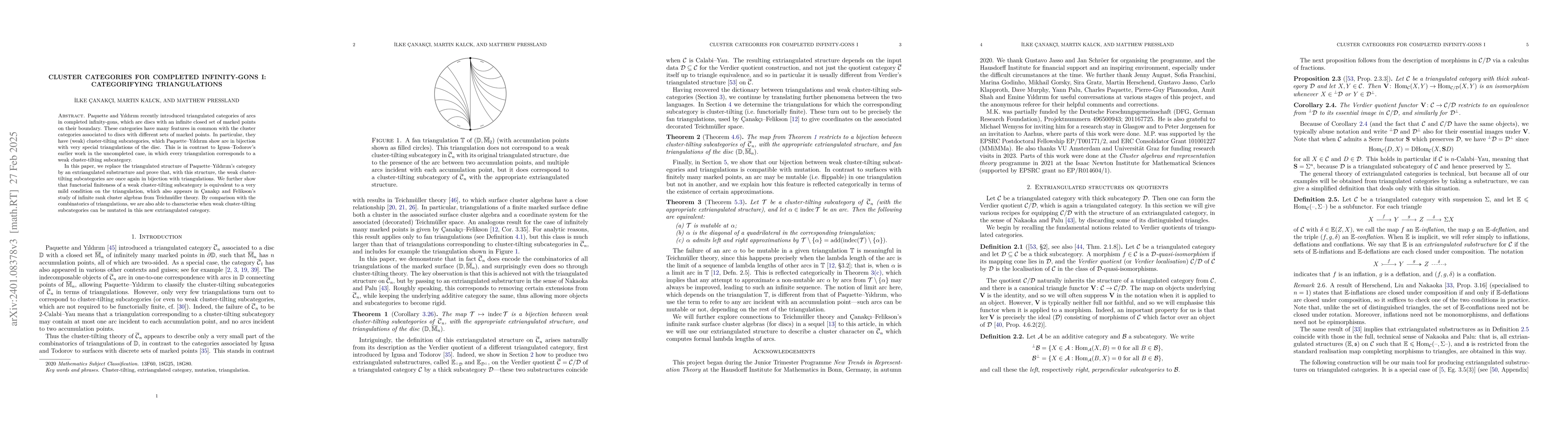 Thumbnail for Cluster categories for completed infinity-gons I: Categorifying
  triangulations