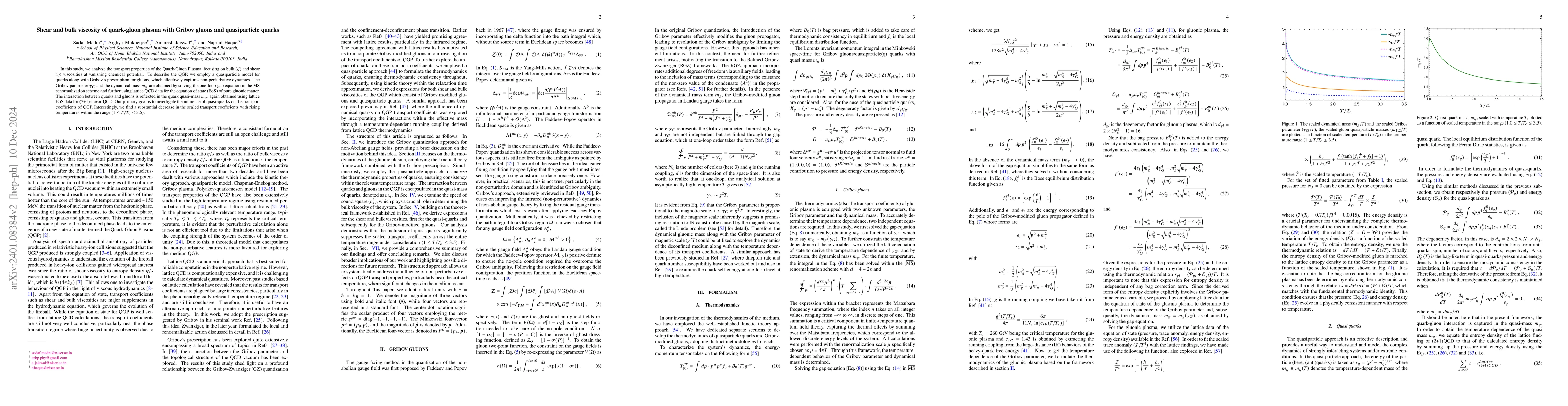 Thumbnail for Shear and bulk viscosity of quark-gluon plasma with Gribov gluons and
  quasiparticle quarks